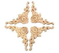 snowchecking Lot de 4 appliques d'angle en bois sculpté pour porte, décoration d'armoire, planche à fleurs en bois non peinte de style européen pour mur, miroir, meubles, 8 x 8 cm