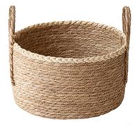 snowchecking Panier de rangement en rotin naturel tissé à la main pour plantes, lessive et collations, organiseur en rotin respirant avec décor rustique, beige (28 x 28 x 18 cm) (taille L)
