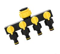 Snowchecking Répartiteur de tuyau d'arrosage 4 voies, avec vannes d'arrêt individuelles, connecteur distributeur d'eau ABS, pour robinets de 1/2", 3/4", 1" (jaune)