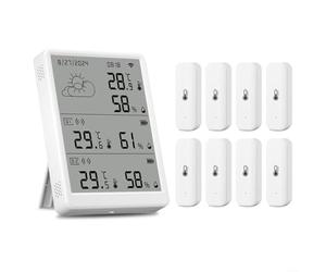snowchecking Thermomètre hygromètre intelligent WiFi Capteur d'humidité RF433 avec écran LCD Station de base 100 m Compatible avec l'application Tuya (1 moniteur + 8 capteurs)