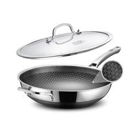 SNOWCLAD wok 32 cm, hybride et poêle à frire, antiadhésif nid d’abeille avec couvercle, acier inoxydable, pour induction et tous feux, four et lave-vaisselle, sans PFOA