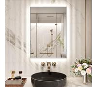 Snowdool Miroir de Salle de Bain LED avec Cadre en métal argenté, Miroir de courtoisie Mural éclairé 50 x 70 cm, rectangulaire éclairé avec Gradation 3 Couleurs, antibuée et Verre trempé HD IP44