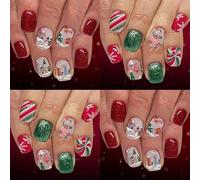 Snowflake Glitters Fake Nails Short Square Design 48Pc Press On Nails ShinesCoating Easy Application For Holiday Manicure Red Green Glitters False Nail