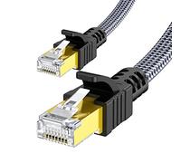 Snowkids Câble Ethernet 5m, RJ45 Cat 7 Câble Réseau 10Gbps 600MHz Haut Débit S/FTP Cable Plat Nylon LAN Câble Internet Compatible avec Routeur Modem Switch TV Box PC PS-4 Jeux PS-5