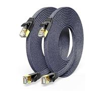 Snowkids Cat7 Câble Ethernet 3m 2PACK, Haute Vitesse Réseau 10Gbit/s 600MHz Plat Tissage de Nylon Patch Câble STP Câble Ethernet RJ45 Compatible avec Routeur Modem Switch TV Box PC PS/4/5