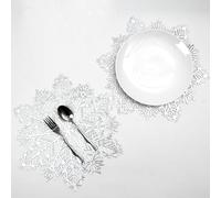 Snowkingdom Lot de 6 sets de table ronds en vinyle métallisé laminé argenté avec motif flocon de neige - 38,1 cm - Décorations de table pour fêtes de fin d'année, fête de Noël, avec dessous de verre