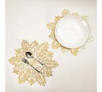 Snowkingdom Lot de 6 sets de table ronds en vinyle métallisé laminé doré 38,1 cm pour fêtes de fin d'année, fête de Noël