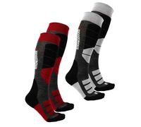 Snowleader - Chaussettes de ski en laine de mérinos - Peakline Ski Socks 2-Pack Red/White en Laine 36-38