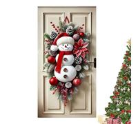 Snowman Door Hanging Decoration - Christmas Front Door Banner with Red Mixed Glitter Finish | Large 180x90cm Artificial Polyester Cloth Decor for Party & Home Entrance