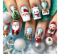 Snowman False Nails Press Noël Sur Les Ongles Dessin Animé Santa Faux Elks Couvertures Complètes Stick On Fomen Santa Press Christmas Cover Full Cover Stick Elk