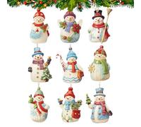 Snowman Ornament, 9 Piece Hanging Set, Wooden Figurine Collectibles, Holiday Craft Pendants, Festive Decor Accents for Patio, Garden, Home, Kitchen, Wall, Window, Party, Outdoor, Decorations