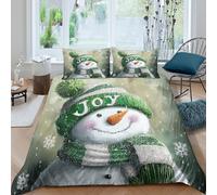 Snowman with joy hat Parure de Lit 3 Pièces Microfibre résistante 3D Imprimée Respirante Christmas festive Housse de Couette avec Fermeture Éclair Douce for Garçons Adolescents Super king（260x220cm）