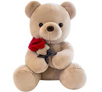 SNOWOLF Peluche Teddy Bear avec Rose, Mignon Juet en Peluche Oreiller Ours Cadeau de Poupée pour Enfants Garçons Filles Anniversaire Noël Saint Valentin, Braun (45cm, Brun)