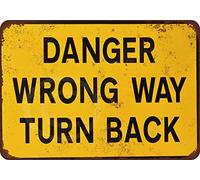 snowsun Panneau en métal avec inscription « Danger Wrong Way Turn Back » - Panneau d'avertissement rétro en aluminium pour maison, jardin, rue, extérieur - 20,3 x 30,5 cm