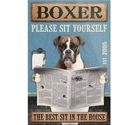 Snowsun Plaque en métal vintage en aluminium pour salle de bain - Motif chien boxer - 20,3 x 30,5 cm