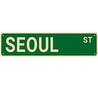 snowsun Plaque en métal vintage SEOUL ST - Plaque en aluminium pour chambre à coucher, cuisine, jardin, mur, bar, club, café, décoration d'intérieur, 10,2 x 40,6 cm