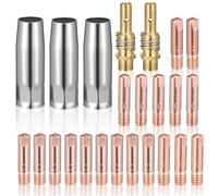 Snowtain Consommables MB15AK MIG/MAG - 25 pièces : 15 pointes de contact M6 (0,6 à 1,2 mm), 3 buses gaz coniques, 2 supports buse - pièces pour torche de soudage