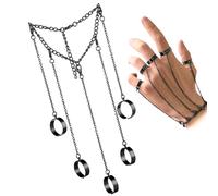 Snowtain Gothique Main Harnais Chaîne Bracelet et Punk Ring, À Maillons, Convient aux Fêtes, Danses, Rassemblements à Thème, Carnavals et Autres Festivals (Noir)