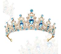 Snowtain Tiara Cristal Couronne, 1 Pcs Tiare Baroque pour Femme, Couronne Diademe en Cristal, DiadèMe de Princesse Bridal Bandeau pour bal de Fin d'année, Concours de Beauté, Mariage (Or/Bleu)