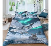 Snowy Hibou Flight Parure de Lit Hypoallergique Microfibre 3 pièces Imprimé en 3D Fantaisie Nature Art Housse de Couette avec Taie d'oreiller Ultra Douce for Ado Single（140x200cm）