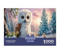 Snowy Hibou Puzzle 1000 Pièces Jouet en Bois Cadeau Unique De l'art De La Décoration Forêt de pins d'hiver Challenge Toy Adultes & Enfants des 14 Ans 52x38cm/1000pcs