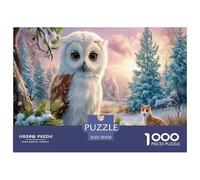 Snowy Hibou Puzzle 1000 Pièces Jouet en Bois Cadeau Unique Décoration Intérieure Forêt de pins d'hiver Challenge Toy Adultes & Enfants des 14 Ans 70x50cm/1000pcs