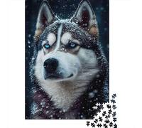 Snowy Husky Portrait Adult Jigsaw Puzzle Husky with Bright Blue Eyes Educational Game Decompression for Adults Teens & Home Decor 52x38cm 1000pcs