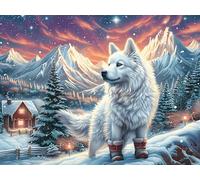 Snowy Loup Blanc 1000 Pieces Casse-tête Adolescent en Carton Rigide Créatures cosmiques Magiques Difficulté Moyenne Activité Éducative Cadeau Fête des Mères Haute Qualité Premium 1000 PCS/75x50cm