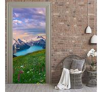 Snowy Mountain Meadow 3D Porte Sticker Mural Stick Amovible Vinyle Porte Stickers Pour Home Decor Porte Autocollant Porte Autocollante Porte Mural Sticker Pour Décor De La Chambre 77 * 200Cm