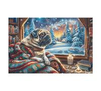 Snowy Night Fireplace Cute Chien 1000 Pieces Casse-tête Adulte en Carton Haute Densité Difficile Motif Complexe Décoration Murale Anti-Stress Idée Cadeau Anniversaire 1000 PCS/75x50cm