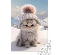 Snowy Paws and Hat Puzzle Adulte De 1000 Pièces, 70x50cm/1000pcs, Pièces Blanches pour Un Tri Ordonné; À Reprendre Facilement Le Lendemain