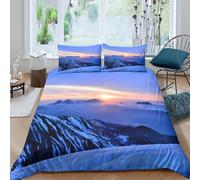 Snowy peaks Parure de Lit Microfibre Hypoallergique 3 Pièces 3D Imprimée Léger Montagne landscape style Housse de Couette avec 2 x Taies d'oreiller Super Douce for les Enfants Single（135x200cm）