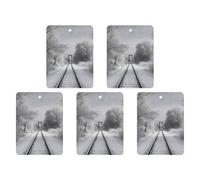 Snowy Train Tracks Lot de 5 feuilles d'encens parfumées à suspendre pour voiture, maison, décoration intérieure carrée, style blanc