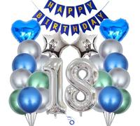 SNOWZAN 23 pièces décoration 18e anniversaire garçon bleu argent ensemble 18e anniversaire ballon bleu argent joyeux anniversaire 18 ans guirlande anniversaire ballon 18e anniversaire garçon fête déco