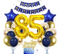 SNOWZAN Décoration d'anniversaire 85 ans - Bleu doré - 25 pièces - Ballons gonflables - Guirlande de ballons - Décoration de gâteau - Pour femme et homme - Adultes - Unisexes-Adultes