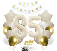 SNOWZAN Décoration d'anniversaire 85e anniversaire blanc doré pour fille garçon - Décoration de gâteau de fête - Décoration d'anniversaire du 85e anniversaire pour 85 ans
