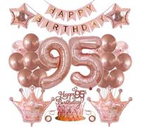 SNOWZAN Lot de 24 décorations d'anniversaire pour femmes en or rose : bannière « Happy Birthday », ballons en aluminium, confettis en latex, décoration de gâteau d'anniversaire, ruban pour ballons