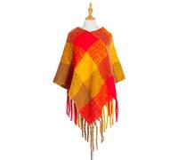 SNPP Femme Chaud Hiver Poncho,Automne Hiver Chaud Épais Plaid Tartan Poncho Cape Élégant Mode Gland Fente Châle Wraps Cadeau pour Femme Ami Ou Collègues Jaune Rouge 75 * 68Cm