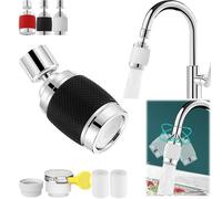 Snrtevu 360-Degree Swivel Splash-Proof Faucet Aerator,Faucet Extender with Water Filter System, 2-in-1 Water Saving Tap Diffuser with 3 Outlet Modes (BLACK,1PC)