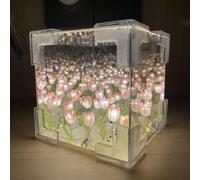 Snrtevu Blossom Box, lampe de miroir tulipes à faire soi-même, lampe de miroir tulipe, veilleuse, lumière de chambre à coucher, chevet pour décoration d'intérieur (rose)