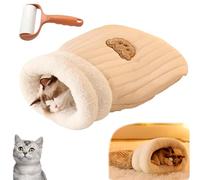 Snrtevu Cat Winter Sleeping Bag, Cat Sleeping Bag, 360° Warm Semienclosed Cat Sleeping Bag, Cat Crinkle Sack Removable Cat Bag, Warm Cat Bed for Winter Cosy Cat Bed Cave (Light Brown,L)