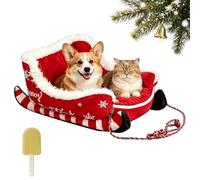 Snrtevu Christmas Dog Bed, Sleigh Bed, with Non-Slip Base Washable Cushion (Red,L(31.50 x 24.80 x 12.60 inch))