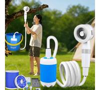 Snrtevu Cozidia Kit Douche Portable Rechargeable, Pompe Électrique Submersible, Batterie 5000 mAh, Débit 5 L/Min, 2 Modes, Tuyau PVC 2 m, pour Camping et Randonnée (White)