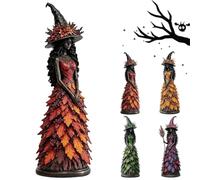Snrtevu Enchanted Autumn Witch Figurine - Resin Halloween Statue (C)