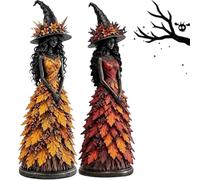 Snrtevu Enchanted Autumn Witch Figurine - Resin Halloween Statue (K)