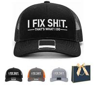 Snrtevu I Fix Shit Trucker Hat, Funny Mechanic & Fixer Cap, Breathable Mesh Denim Hat, Adjustable Snapback Baseball Cap, Humorous Gift for Dad, Handyman, Contractor, Car Guys (C)