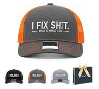 Snrtevu I Fix Shit Trucker Hat, Funny Mechanic & Fixer Cap, Breathable Mesh Denim Hat, Adjustable Snapback Baseball Cap, Humorous Gift for Dad, Handyman, Contractor, Car Guys (A)