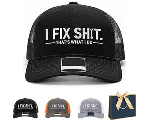Snrtevu I Fix Shit Trucker Hat, Funny Mechanic & Fixer Cap, Breathable Mesh Denim Hat, Adjustable Snapback Baseball Cap, Humorous Gift for Dad, Handyman, Contractor, Car Guys
