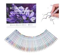 Snrtevu Lot de 36 stylos à encre gel acrylique 3D - Marqueurs de peinture acrylique de 1 mm - Marqueurs de contour pour galets, roches, pierre, céramique, porcelaine, tissu et toile