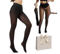 Snrtevu Magic Bare Leg Look Fleece Lined Tights for Women, High Waist Thermal Tights, Thermal Skin Colour Tight with Tummy Control for Cold Weather (black220g,L (80-115 kg))